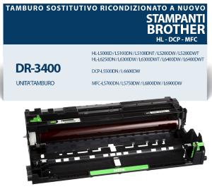 DR-3400 gruppo tamburo 50.000 pagine ricondizionato a nuovo stampanti Brother HL-L5000D HL-L5100DN HL-L5200DW HL-L6250DN HL-L6300DW HL-L6400DW DCP-L5500DN MFC-L5700DN MFC-L5750DW DCP-L6600DW MFC-L6800DW MFC-L6900DW