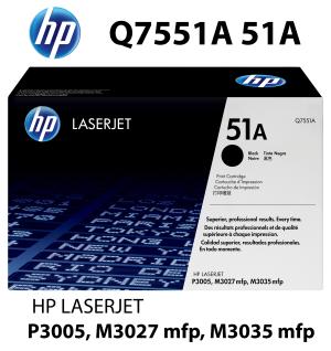 Q7551A HP CARTUCCIA TONER NERO alta qualità copertura 6500 pagine compatibile stampanti: HP LASERJET P3005 D DN N X, M 3027 3035 X MFP