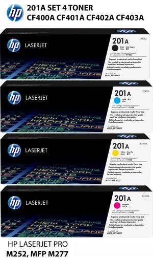HP 201A SET 4 TONER CF400A CF401A CF402A CF403A  K 1500 pagine C M Y 1400 pagine compatibili stampanti e multifunzione: HP Color LaserJet Pro M252dw M252n M274n M277dw M277n