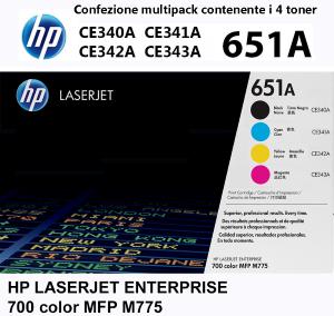 651A PZ 4 TONER ORIGINALI HP KCMY CE340A CE341A CE342A CE343A K 13500 C Y M copertura 16000 pagine stampanti: HP LaserJet 700 Color MFP M775 dn f z z+