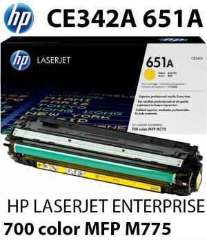CE342A 651A HP Toner Giallo copertura 16000 pagine r stampanti: HP LaserJet 700 Color MFP M775 dn f z z+