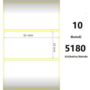 WHITE 51X25MM, 5180 ET/ROTOLO Z-2000D, 2X1X3 CORE, 10 ROLLS