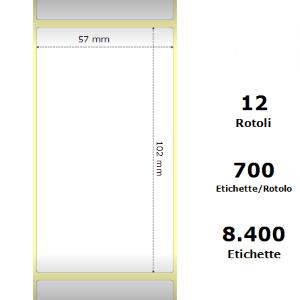 WHITE 57X102MM,700 ET/ROTOLO Z-2000D, 2.2X4X1CORE, 12 ROLLS